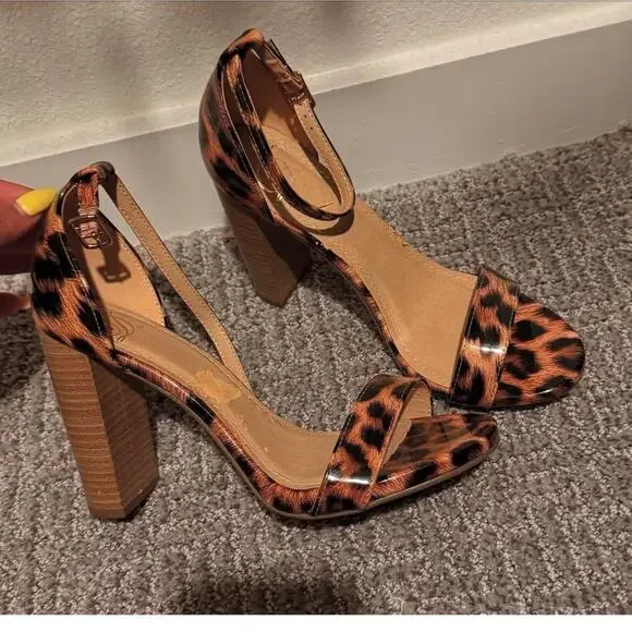 Leopard print block heel sandals - Picture 1 of 3